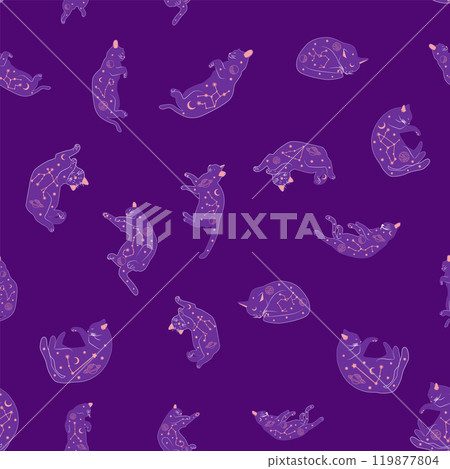 Mystical seamless pattern of cats in boho style, silhouette collection. Witchcraft and magic Mystical seamless pattern of cats in boho style, silhouette collection. Witchcraft and magic 119877804