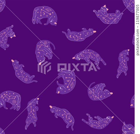 Mystical seamless pattern of cats in boho style, silhouette collection. Witchcraft and magic Mystical seamless pattern of cats in boho style, silhouette collection. Witchcraft and magic 119877805