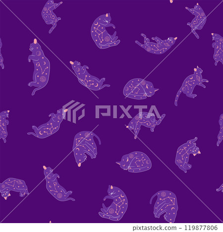 Mystical seamless pattern of cats in boho style, silhouette collection. Witchcraft and magic Mystical seamless pattern of cats in boho style, silhouette collection. Witchcraft and magic 119877806
