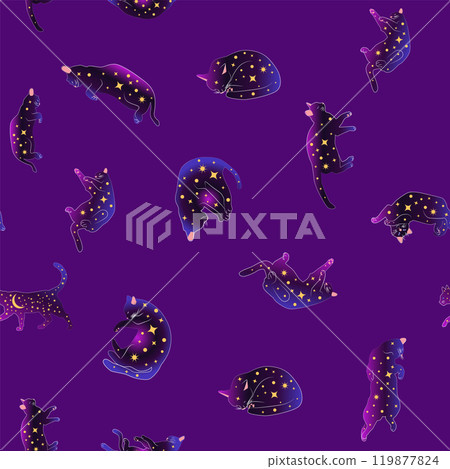 Mystical seamless pattern of cats in boho style, silhouette collection. Witchcraft and magic Mystical seamless pattern of cats in boho style, silhouette collection. Witchcraft and magic 119877824