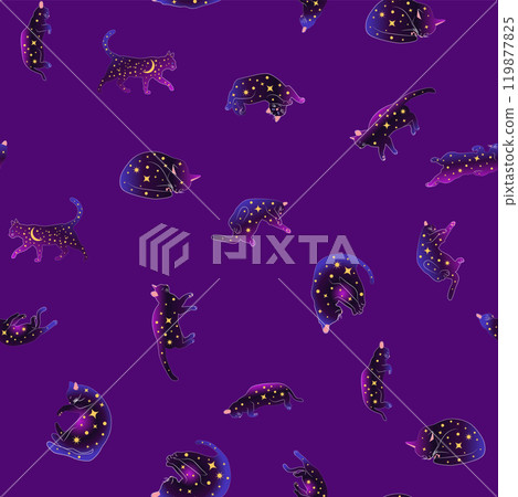 Mystical seamless pattern of cats in boho style, silhouette collection. Witchcraft and magic Mystical seamless pattern of cats in boho style, silhouette collection. Witchcraft and magic 119877825