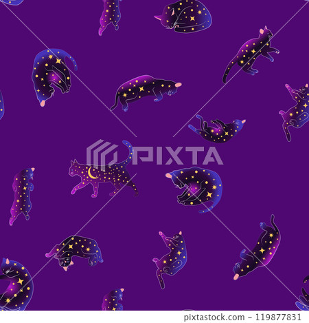 Mystical seamless pattern of cats in boho style, silhouette collection. Witchcraft and magic Mystical seamless pattern of cats in boho style, silhouette collection. Witchcraft and magic 119877831