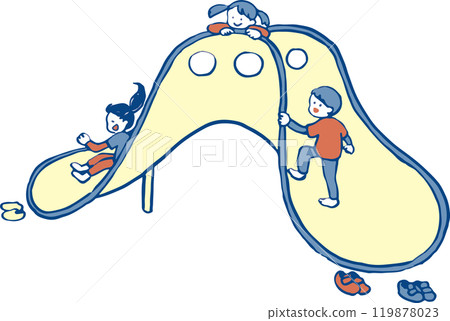 Children playing on a slide in the park 119878023