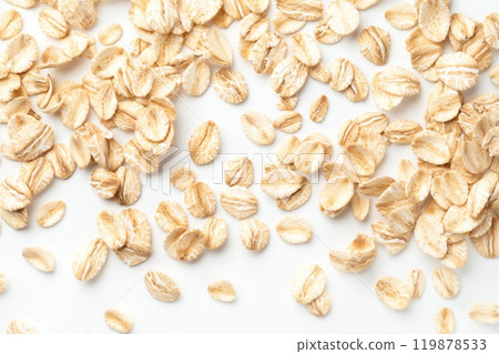 Heap of oat flakes isolated on white background. Healthy breakfast 119878533