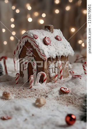 Whimsical Gingerbread House with Peppermint Decor 119879061