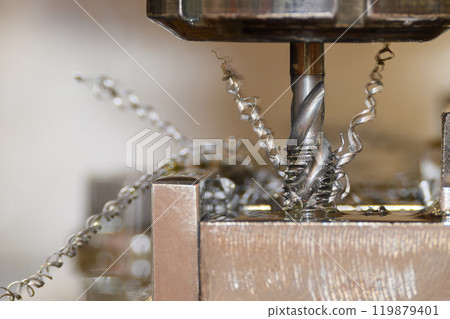 Close up scene the thread making process on CNC milling machine. 119879401
