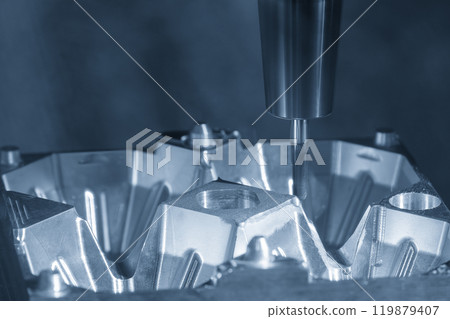 The CNC milling machine cutting  injection mold part by solid ball end mill tool. 119879407