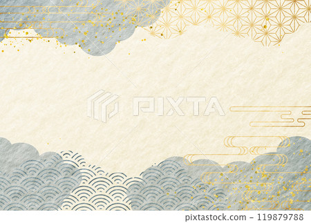 冬季日本圖案豪華藍金雲日本紙背景 119879788