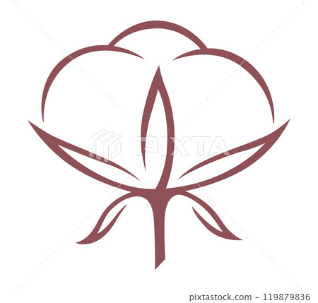 Cotton icon. Symbol of natural certified producing of clothes. Line art style sign or badge for natural fabric. Hand-drawn illustration isolated on white background Cotton icon. Symbol of natural certified producing of clothes. Line art style sign or badge for natural fabric. Hand-drawn illustration isolated on white background 119879836