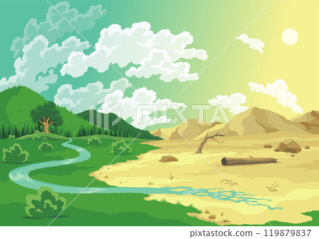 Climate change with land degradation. Global desertification environmental problems. Soil erosion. Global warming concept Climate change with land degradation. Global desertification environmental problems. Soil erosion. Global warming concept 119879837