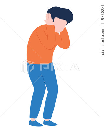 一個男人抱著頭憂心忡忡的插圖 119880281