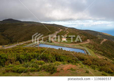 Artificial lake and mountains, Madeira, Portugal 119880557