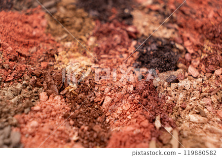 Macro texture of different shades of eyeshadow top view 119880582