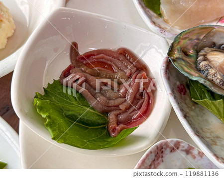Korea seafood. Spoon Worm sashimi 119881136