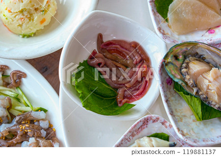 Korea seafood. Spoon Worm sashimi 119881137