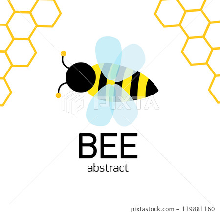 Cute bee holding honey. happy cartoon bee flying with bucket of honey. Cute bee holding honey. happy cartoon bee flying with bucket of honey. 119881160