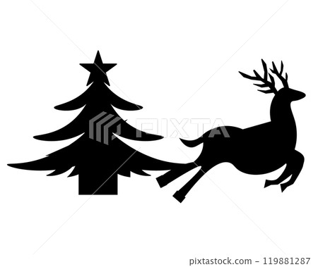 Christmas tree and reindeer. Vector illustration 119881287