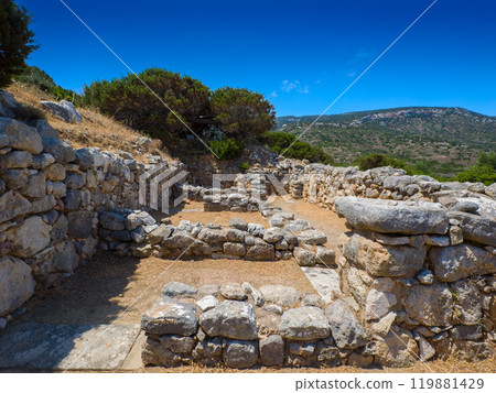 Foundation stones of a building at the ruins of the Minoan civilization (Gournia, Crete, Greece) Foundation stones of a building at the ruins of the Minoan civilization (Gournia, Crete, Greece) 119881429