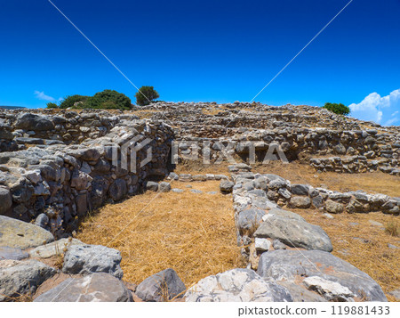 Foundation stones of a building at the ruins of the Minoan civilization (Gournia, Crete, Greece) 119881433