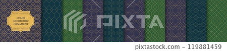 Collection of ornamental seamless luxury patterns. Grid geometric color stylish backgrounds. Ornate vintage textures 119881459