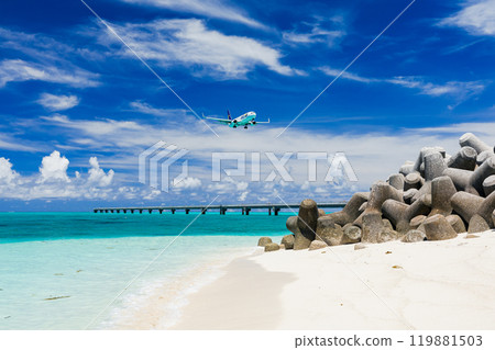 Summer sky, sea and aircraft 119881503