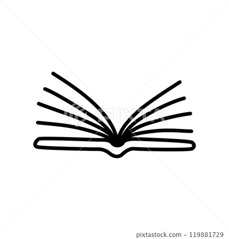 Doodle book icon handdrawn with ink pen. Knowledge and education symbol 119881729