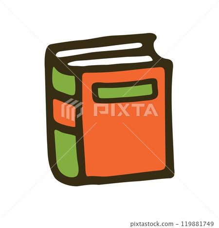 Doodle book icon handdrawn with ink pen. Knowledge and education symbol 119881749