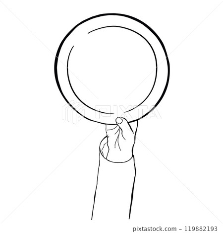 Cook Hand Holding Plate. Preparation Gesture Line Vector Illustration Cook Hand Holding Plate. Preparation Gesture Line Vector Illustration 119882193