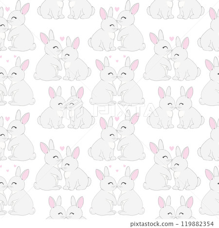 Seamless pattern with cartoon bunnies for kids. Abstract art print. Hand drawn background with cute animals. 119882354