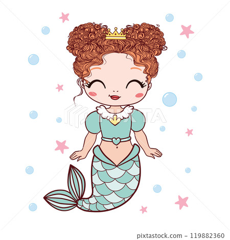 Beautiful little mermaid. Hand drawn vector illustration on a white background. Beautiful little mermaid. Hand drawn vector illustration on a white background. 119882360