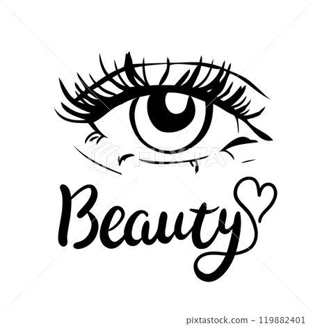 Hand-drawn beautiful female eye, sketch. Makeup, beauty salon symbol. 119882401