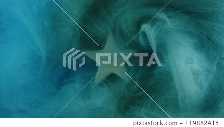 Shiny smoke cloud. Ink water. Blue green color vapor splash revealing star haze spreading abstract background. Shiny smoke cloud. Ink water. Blue green color vapor splash revealing star haze spreading abstract background. 119882413