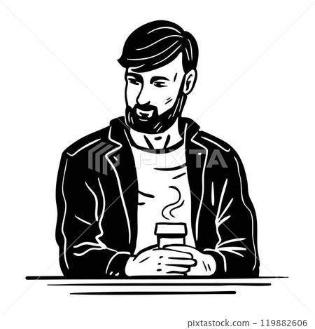 Beautiful young man in a cafe with coffee 119882606