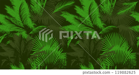 Seamless dark background palm leaves. Hand drawing. Not AI, Vector illustration Seamless dark background palm leaves. Hand drawing. Not AI, Vector illustration 119882625
