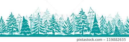 Seamless background Christmas trees blue. hand drawing. Not AI Vector illustration 119882635