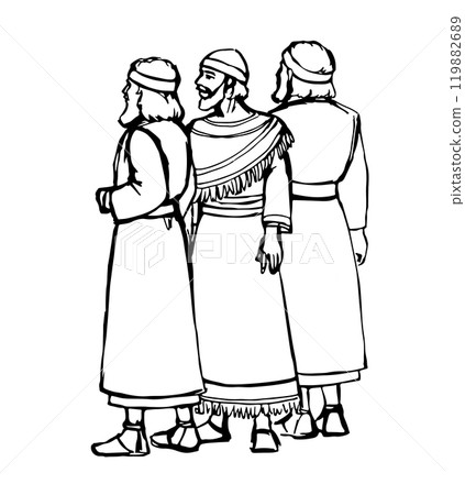 Vector drawing. People bowing befor king 119882689