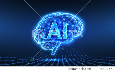 Digital brain with letters AI. Artificial intelligence, Brain science, Nervous system 119882736