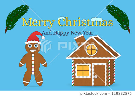 Christmas Gingerbread Man and House Holiday Card Christmas Gingerbread Man and House Holiday Card 119882875