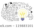 Think concept doodle wallpaper on white background. idea creative. Vector illustration 119883101