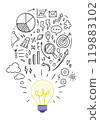 Think concept doodle wallpaper on white background. idea creative. Vector illustration 119883102