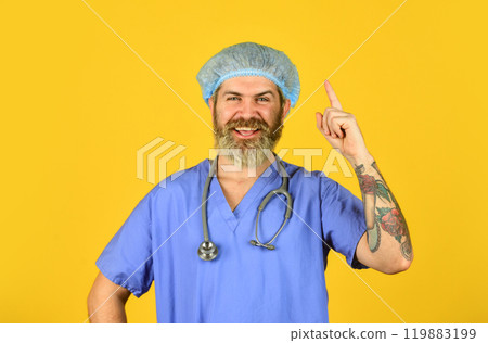 Private clinic. Medical help and consultation. this is a great idea. minimize risk of spread disease. man medical worker. creation of antiviral vaccine. inspired doctor with stethoscope 119883199