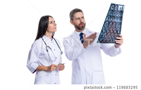 healthcare and medicine. healthcare with doctor on diagnostic examination in medical clinic. Doctor and Radiologist Discuss Diagnosis with mri scan. doctor give quality healthcare. look here healthcare and medicine. healthcare with doctor on diagnostic examination in medical clinic. Doctor and Radiologist Discuss Diagnosis with mri scan. doctor give quality healthcare. look here 119883295