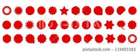 Starburst red sticker set - collection of special offer sale round and oval sunburst labels and buttons isolated. Starburst red sticker set - collection of special offer sale round and oval sunburst labels and buttons isolated. 119883383
