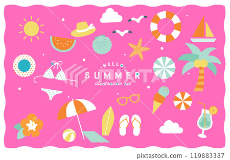 MobileIllustration set of summer items Sea Summer vacation Beach Simple Cute Tropical Resort Travel Vacation MobileIllustration set of summer items Sea Summer vacation Beach Simple Cute Tropical Resort Travel Vacation 119883387