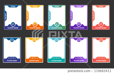Game sports card template. A set of trading frames for football, basketball and hockey players. 119883411
