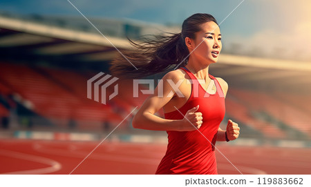 A beautiful young asian woman athlete runner. 119883662