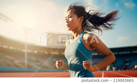 A beautiful young asian woman athlete runner. 119883663