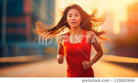 A beautiful young asian woman athlete runner. 119883664