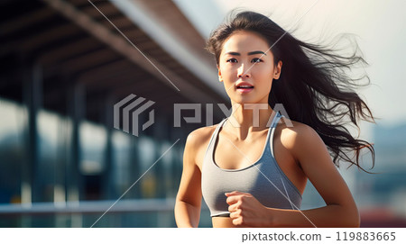 A beautiful young asian woman athlete runner. A beautiful young asian woman athlete runner. 119883665