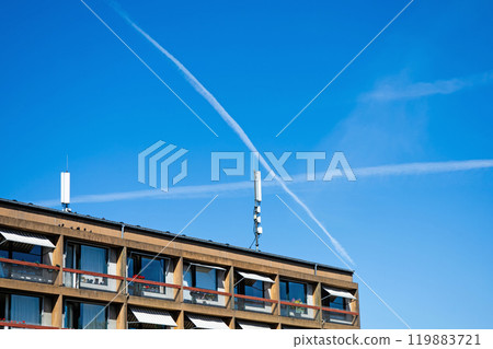 Cellural antenna and telecommunications tower. Mobile phone base station. 119883721